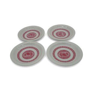 Heinrich Rüdesheimer Red Transferware 4 Dessert Plates Vintage
